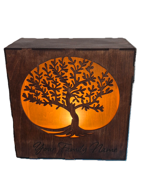 Personalized Tree of Life Wood Table Lamp - Custom Laser Engraved Accent Desk Light with Warm Amber LED