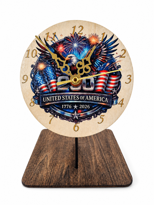 Celebrate America's 250th Anniversary with this stunning 5-inch patriotic desk clock.
