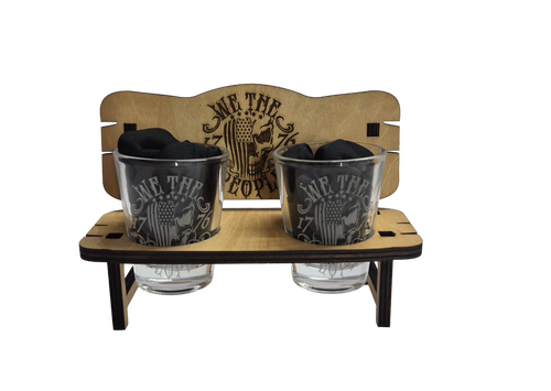We The People 1776 Etched Shot Glass Set with Wooden Display Stand