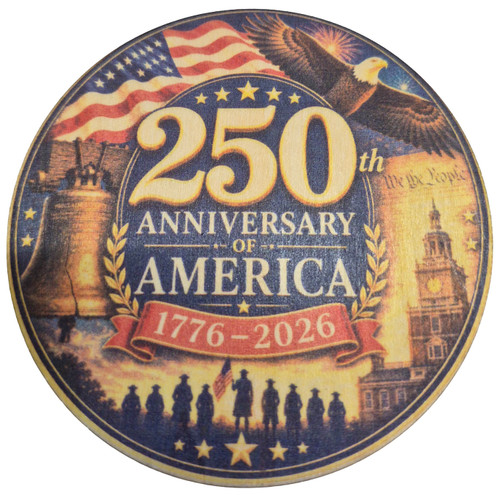 USA 250th Anniversary Seal Wood Coaster - America Semiquincentennial Patriotic Commemorative Drink Mat