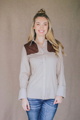 Piper Polka Dot long sleeve shirt in Khaki