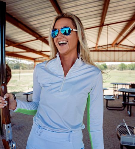 SPORTING CLAYS LONG SLEEVE PERFORMANCE SHIRT IN WHITE