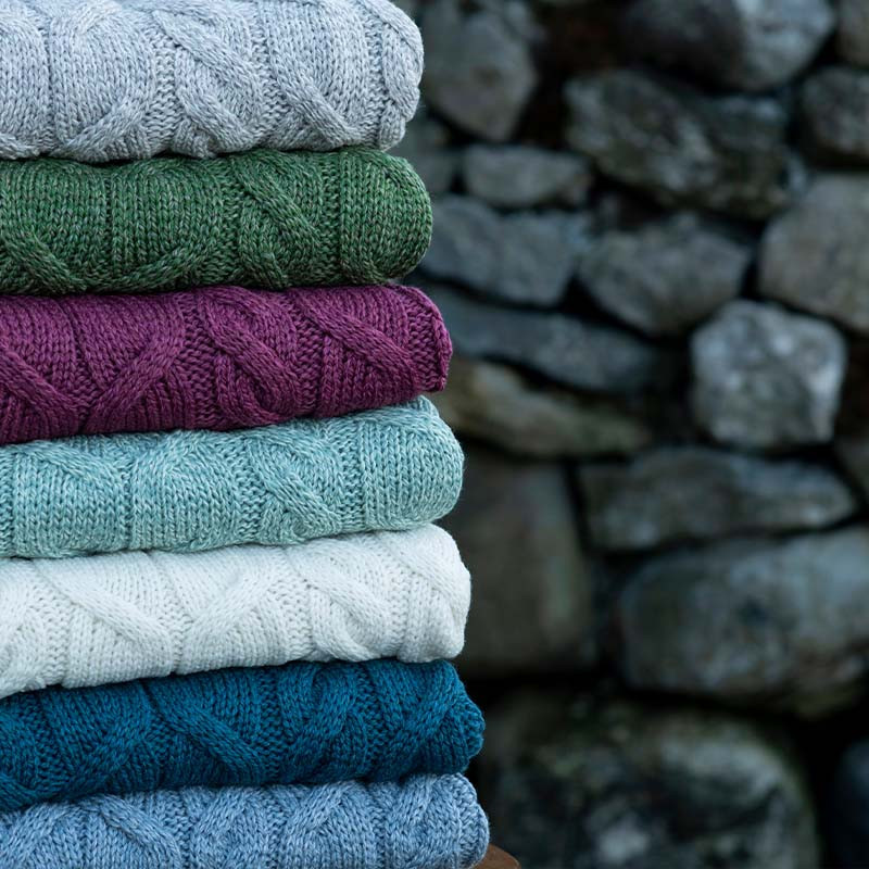 Large Merino Wool Irish Cable Knit Blanket Made in Ireland by Carraig