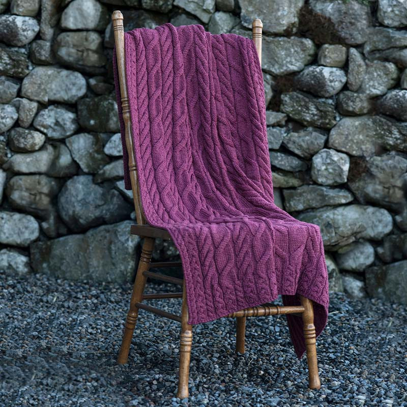 Large Merino Wool Irish Cable Knit Blanket Made in Ireland by Carraig
