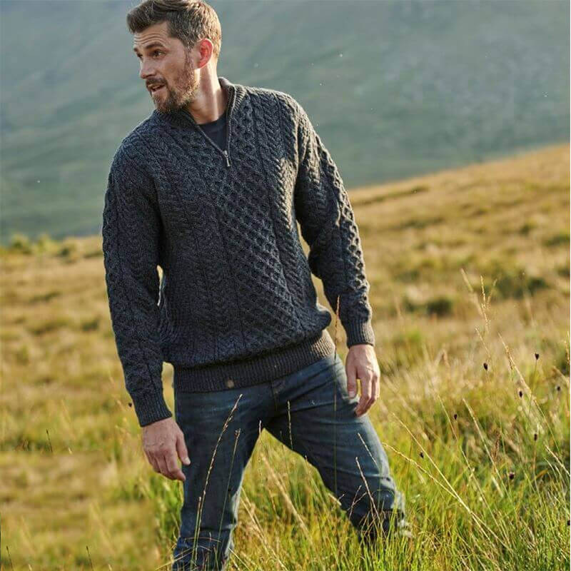 Men's Merino Wool Quarter Zip Fisherman Sweater | Fast US Delivery