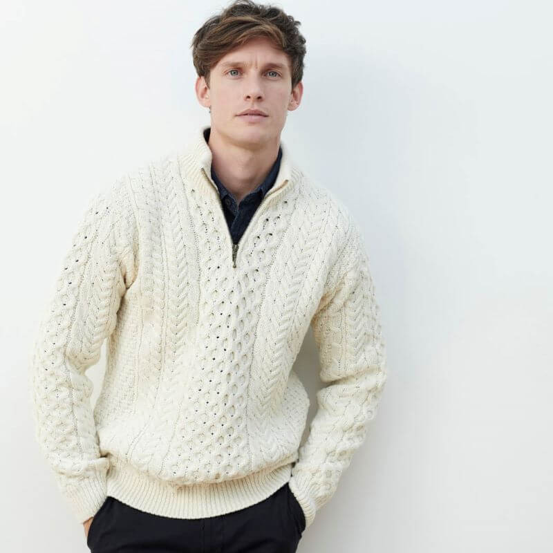 Men's Merino Wool Quarter Zip Fisherman Sweater | Fast US Delivery