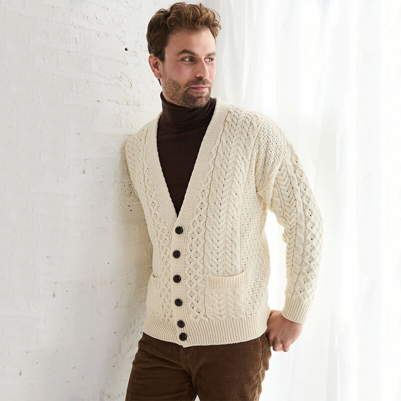 マイラン　Wool Cashmere Knit V neck Cardigan Men's Irish V-Neck Knit Cardigan | 100% Merino Wool | Carraig Donn