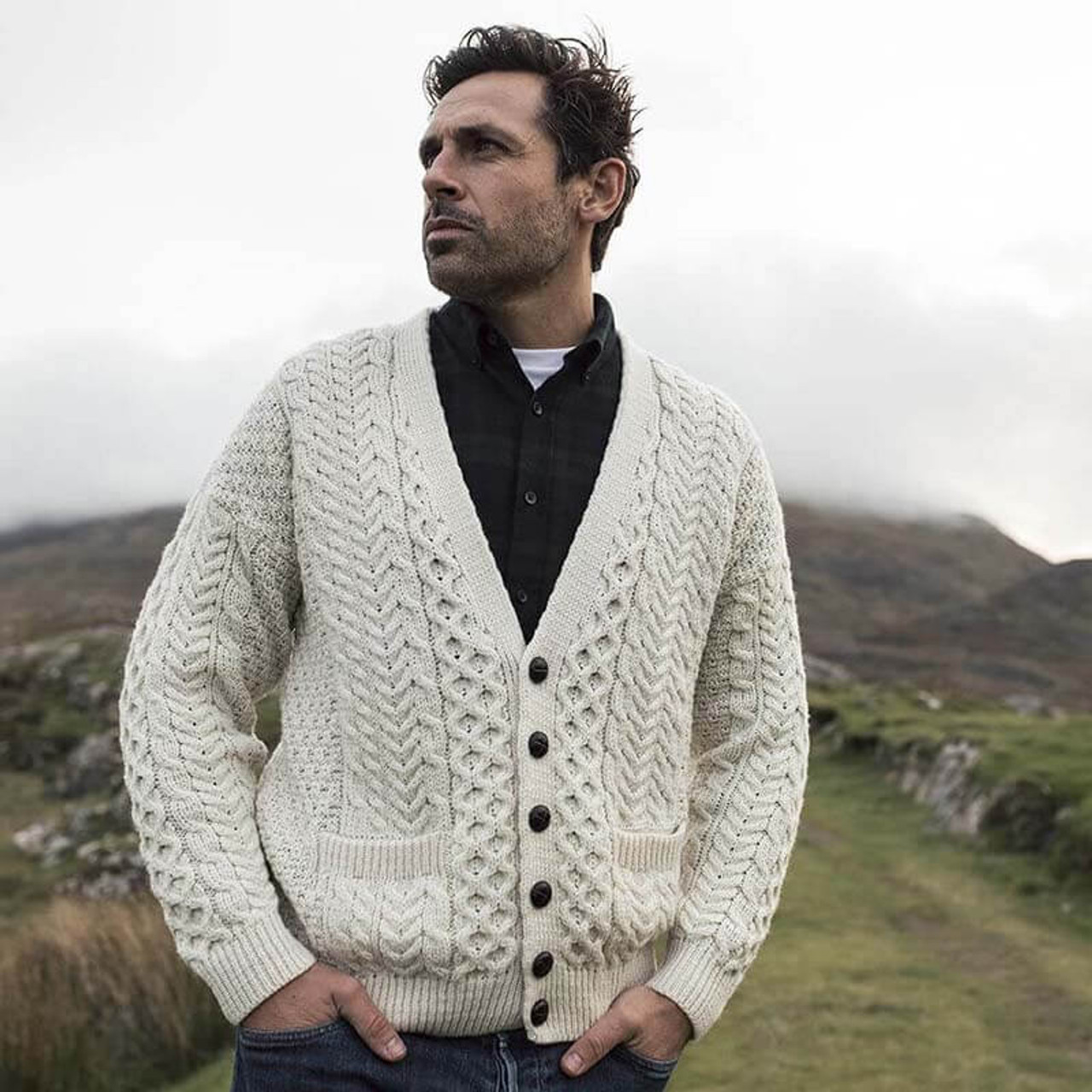 Men's Irish V-Neck Knit Cardigan | 100% Merino Wool | Carraig Donn