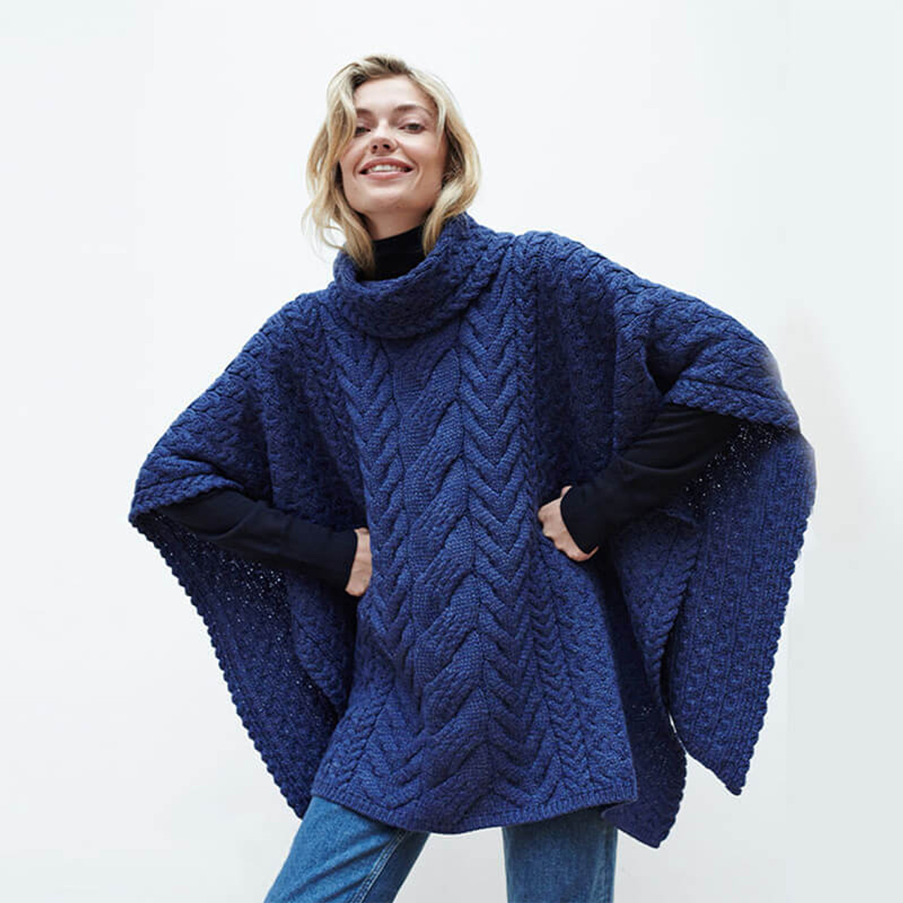 SuperSoft Merino Wool Poncho with Cowl Neck