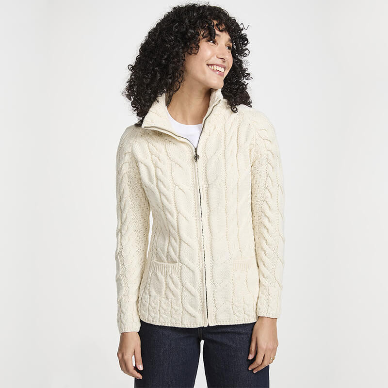 Ladies Wool Cardigan Turtleneck | Carraig Donn | ShamrockGift.com
