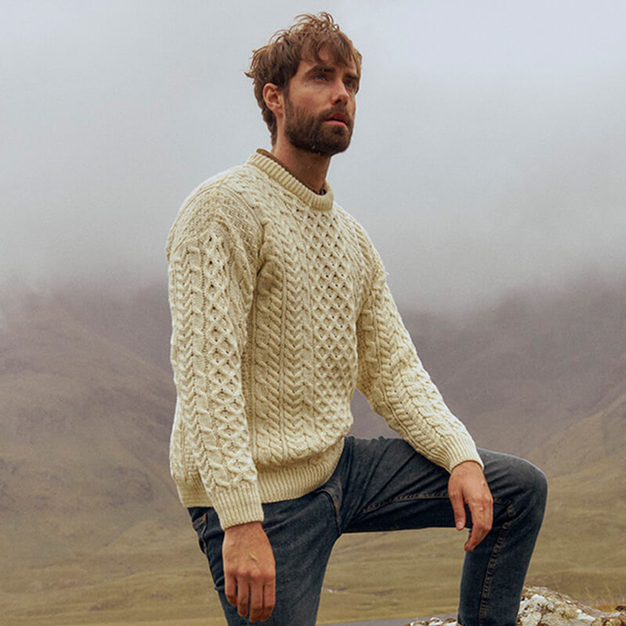 Men's Irish Aran Sweater - Aran Nep, Medium | Aran Woollen Mills
