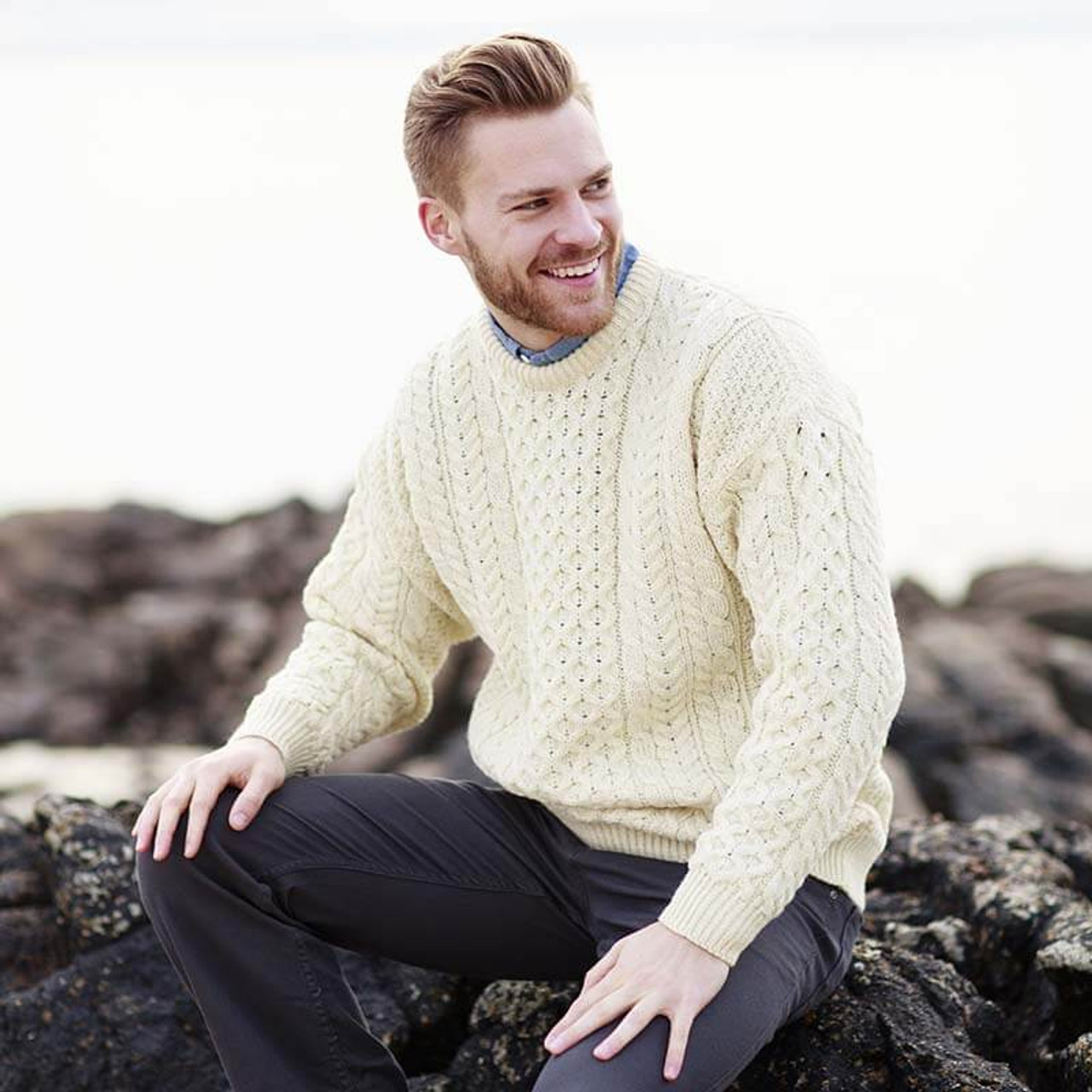 White Men's Irish Aran Sweater| Aran Woollen Mills |Shamrockgift