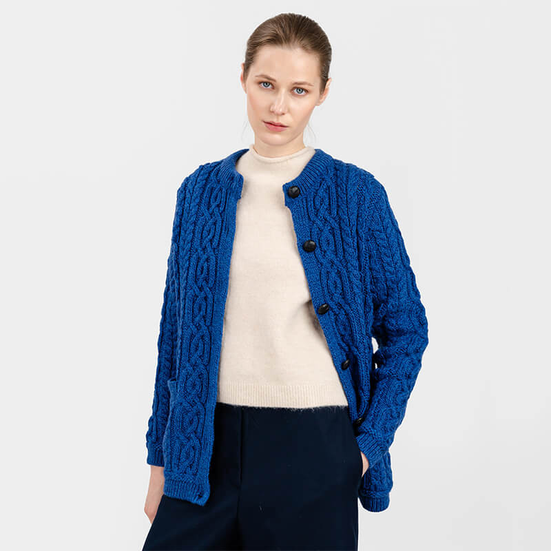 Ladies Traditional Aran Lumber Jacket | 100% Merino Wool | Free US