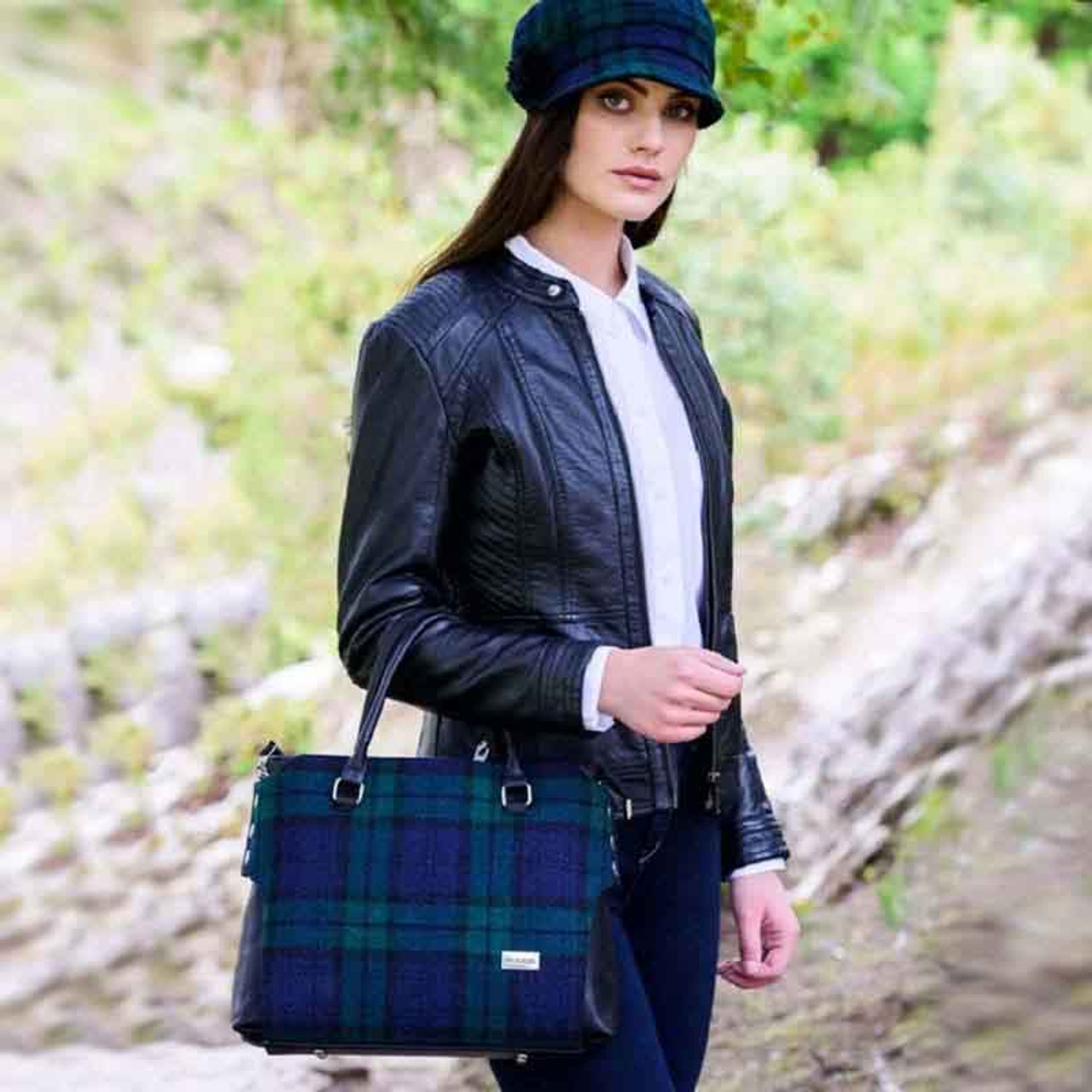 Scottish Adair Tartan Leather Tote Bag Full Plaid - 1stscotland