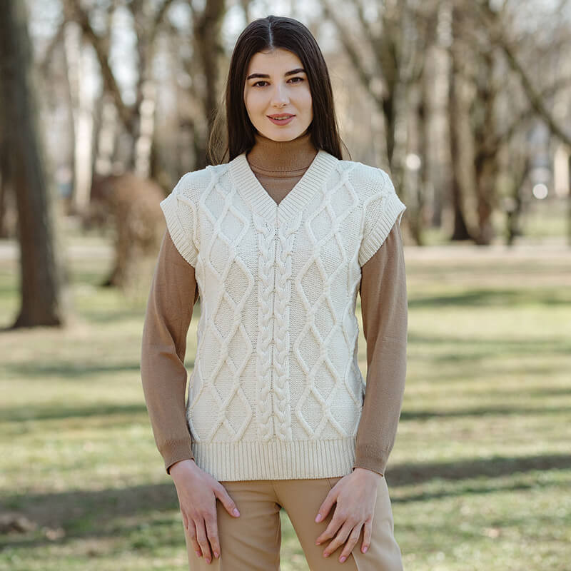 Merino Wool Aran Cable Knit Vest | Fast US Delivery | ShamrockGift.com