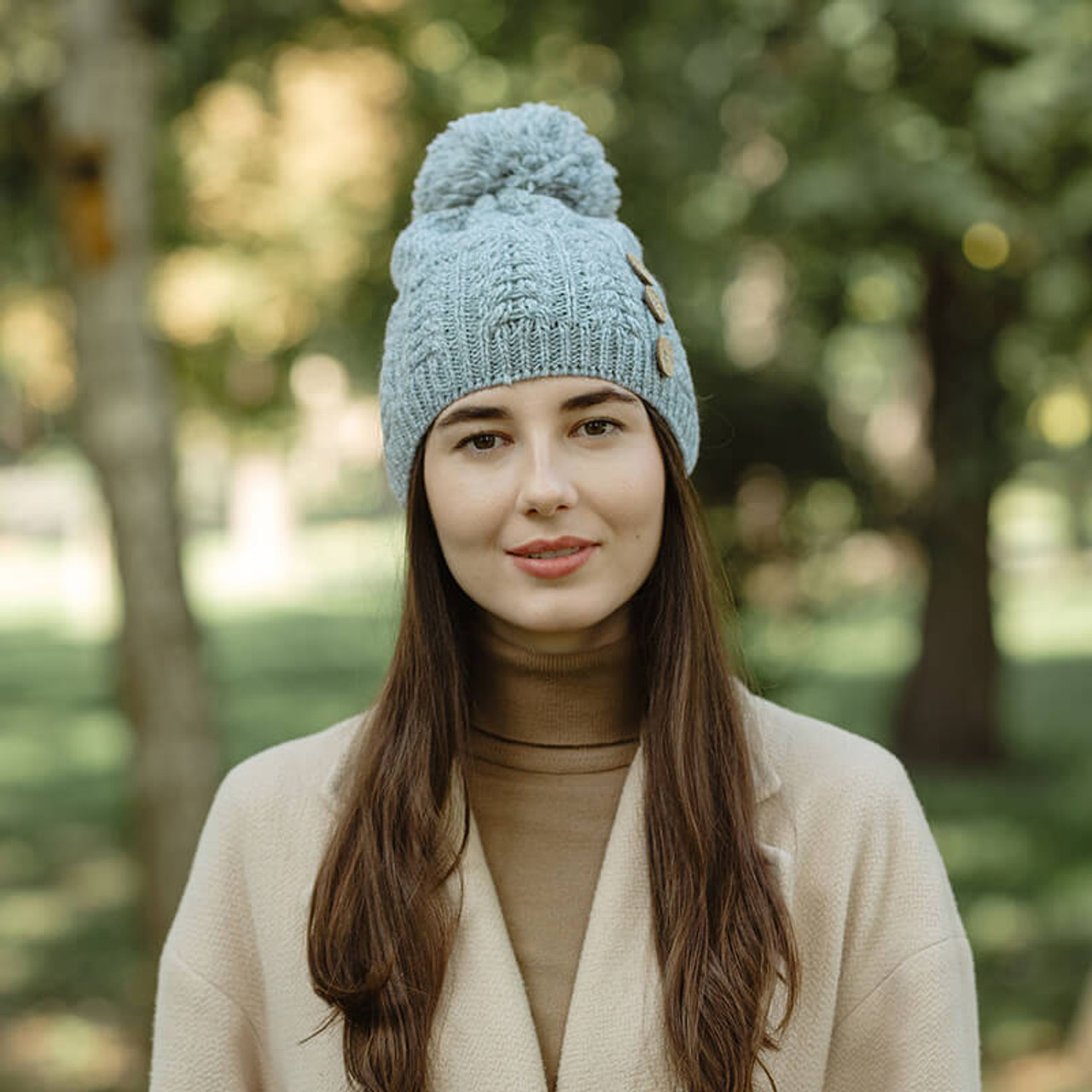 Aran Button Pom-Pom Hat | 100% Merino Wool | Shamrockgift