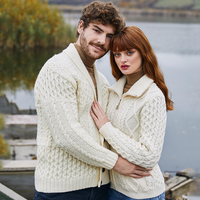 Merino Wool Cable Knit Aran Zipper Cardigan | Fast US Delivery