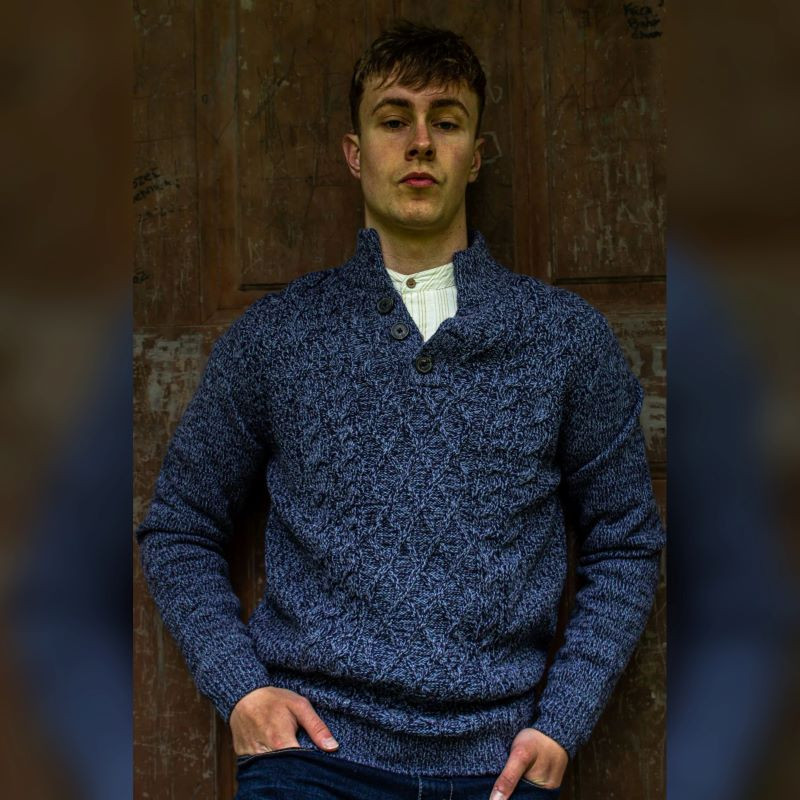 3 Button Neck Cable Knit Sweater | ShamrockGift.com