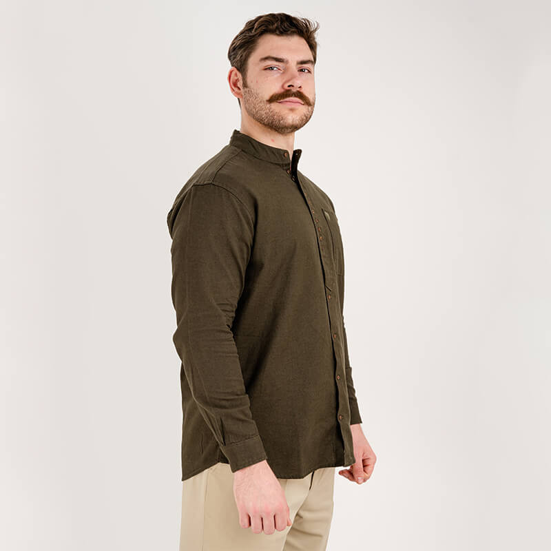 Traditional Collarless Irish Granddad Shirt - Ivory