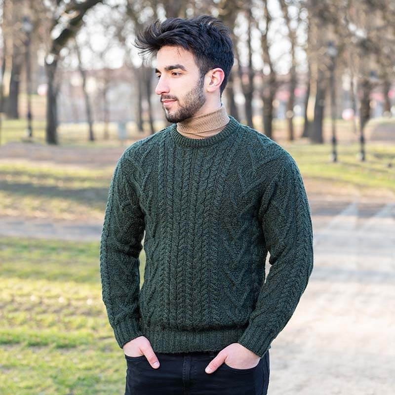Army Green Traditional Mens Crew Neck 