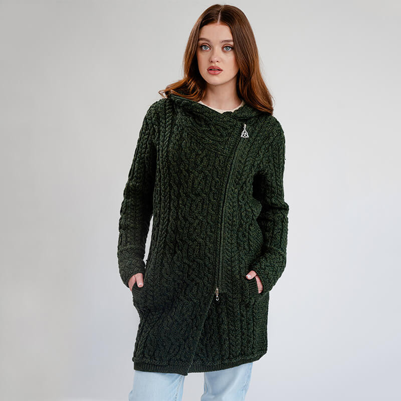 Women's Hooded Aran Zipper Coat | SAOL | ShamrockGift.com