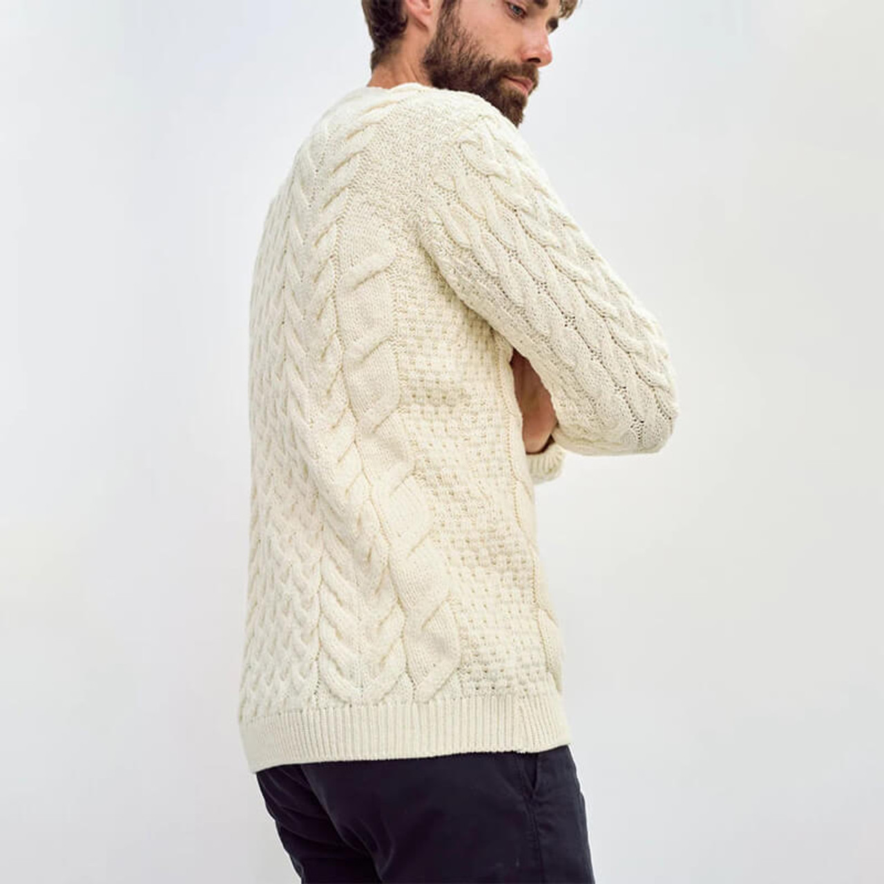 Natural Traditional Men's Crew Neck Aran Sweater | Shamrockgift.com