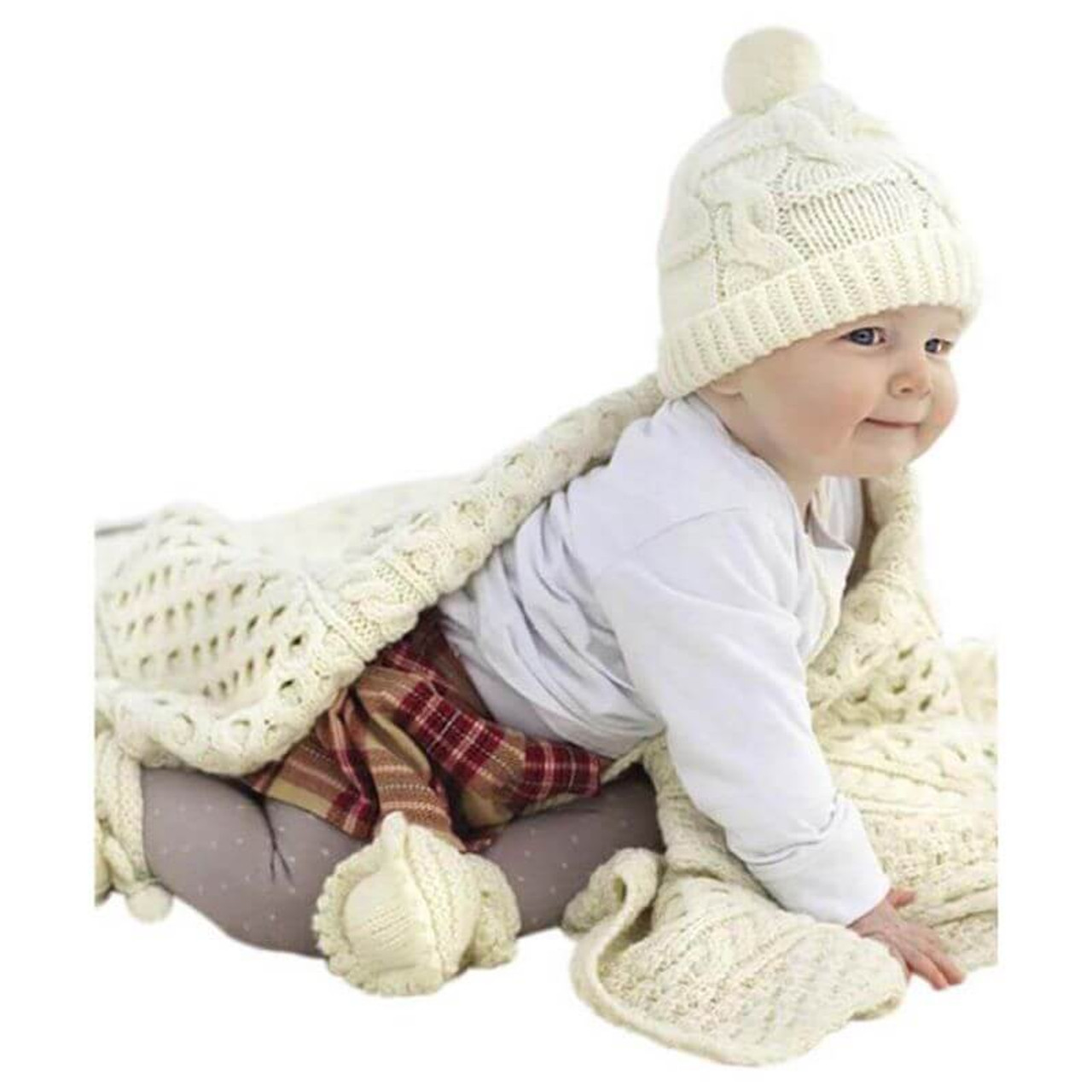 Irish Merino Wool Aran Baby Blanket Aran Woollen Mills ShamrockGift