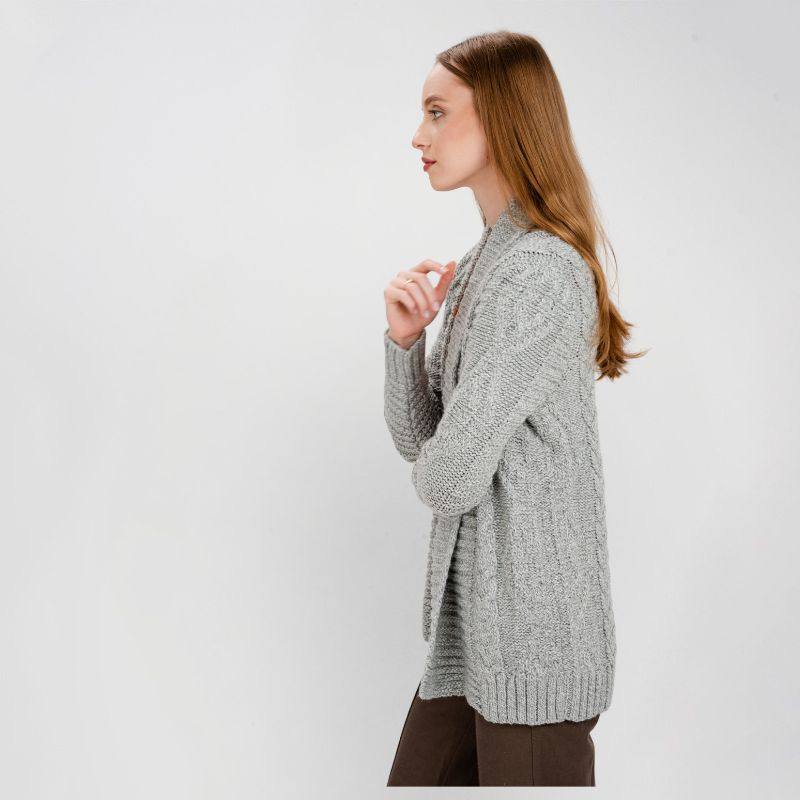 SAOL Women's Wool Open Front Aran Cable Knit Cardigan | ShamrockGift