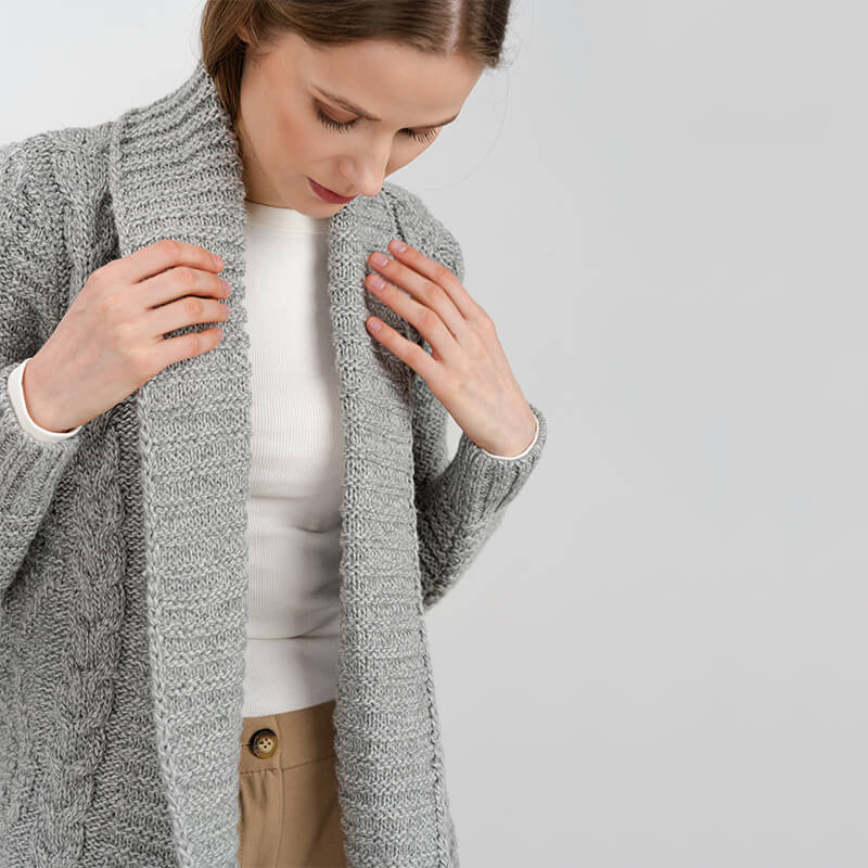 SAOL Women's Wool Open Front Aran Cable Knit Cardigan | ShamrockGift