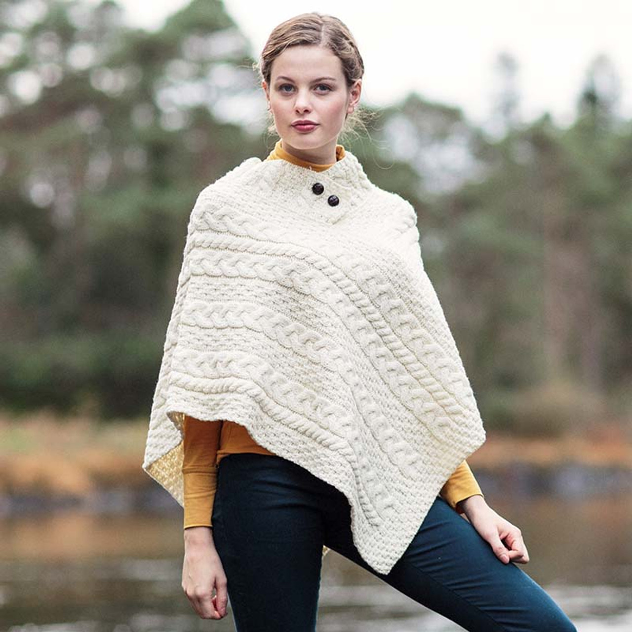 Traditional Ladies Knitted Poncho | Carraig Donn | ShamrockGift