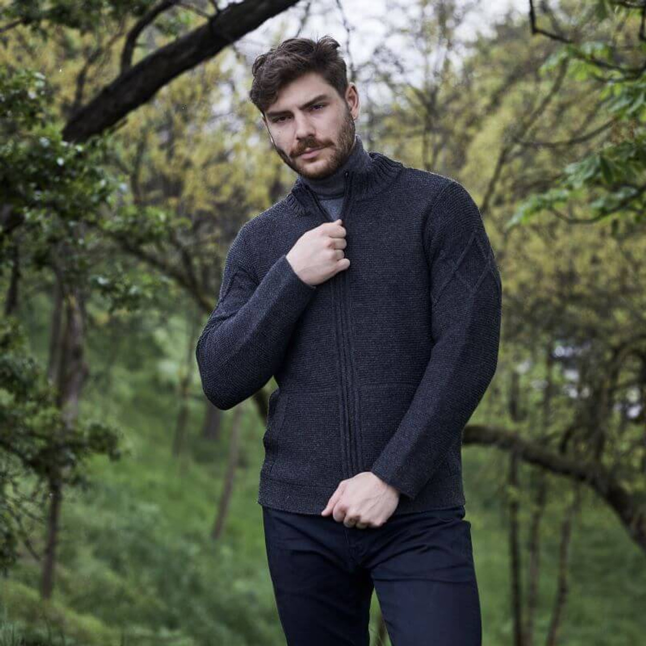 SAOL Aran Irish Fisherman Sweater Men's 100% Merino Wool Cable Knit Pullover