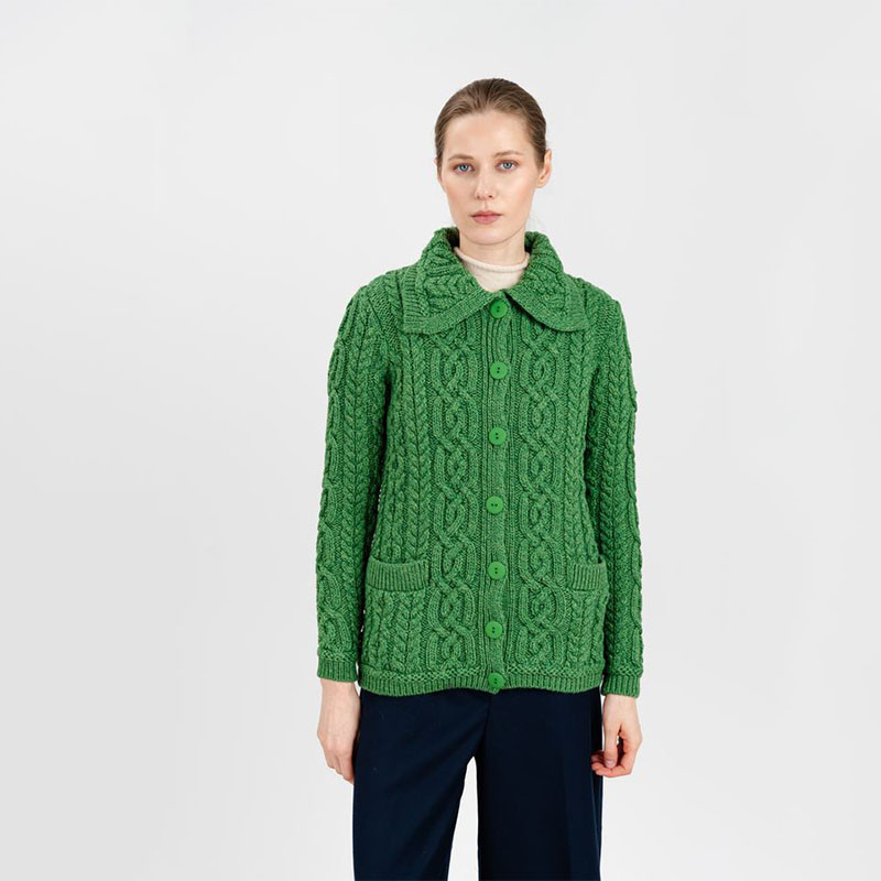 Chunky Collar Button-Up Aran Cable Cardigan Fast Delivery From