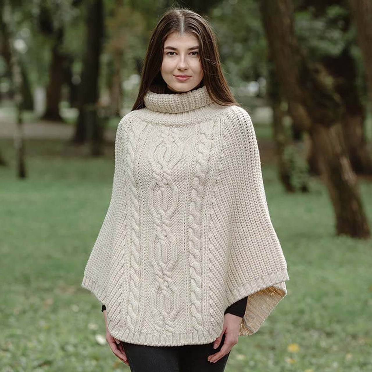 SAOL COWL NECK BUTTON PONCHO - Parsnip