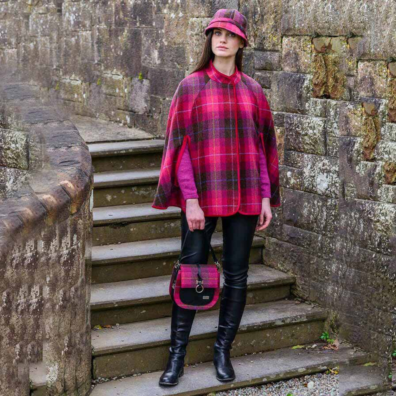 【GRACE U】Grace Plie Tweed Middle Bag Grace Tweed Bag - Green Red Pink | Mucros Weavers