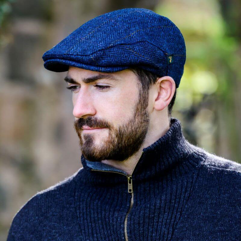 Mucros Weavers Trinity Tweed Flat Cap-Blue Tweed | ShamrockGift.com