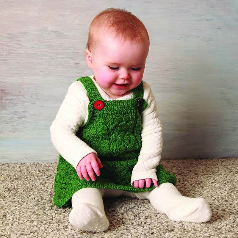 Green Aran Pinafore Dress | Carraig Donn Knitwear Collection | ShamrockGift