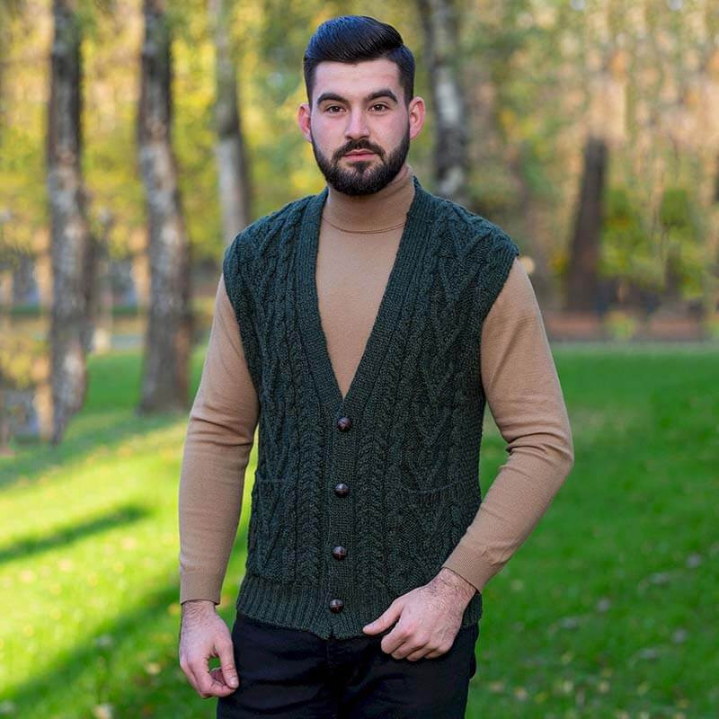 Men's Sleeveless Aran Cardigan SAOL Collection - Main Image
