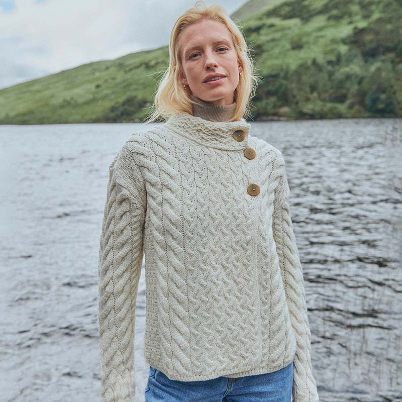 Ladies Multi Cable Wool Irish Cardigan | Carraig Donn