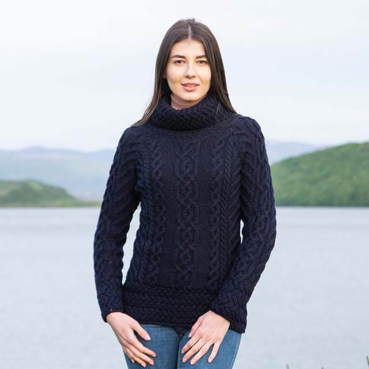 Fisherman Wool Funnel Neck Sweater