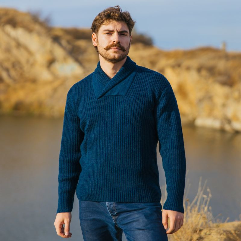 mens wool fisherman shawl collar cardigan sweater