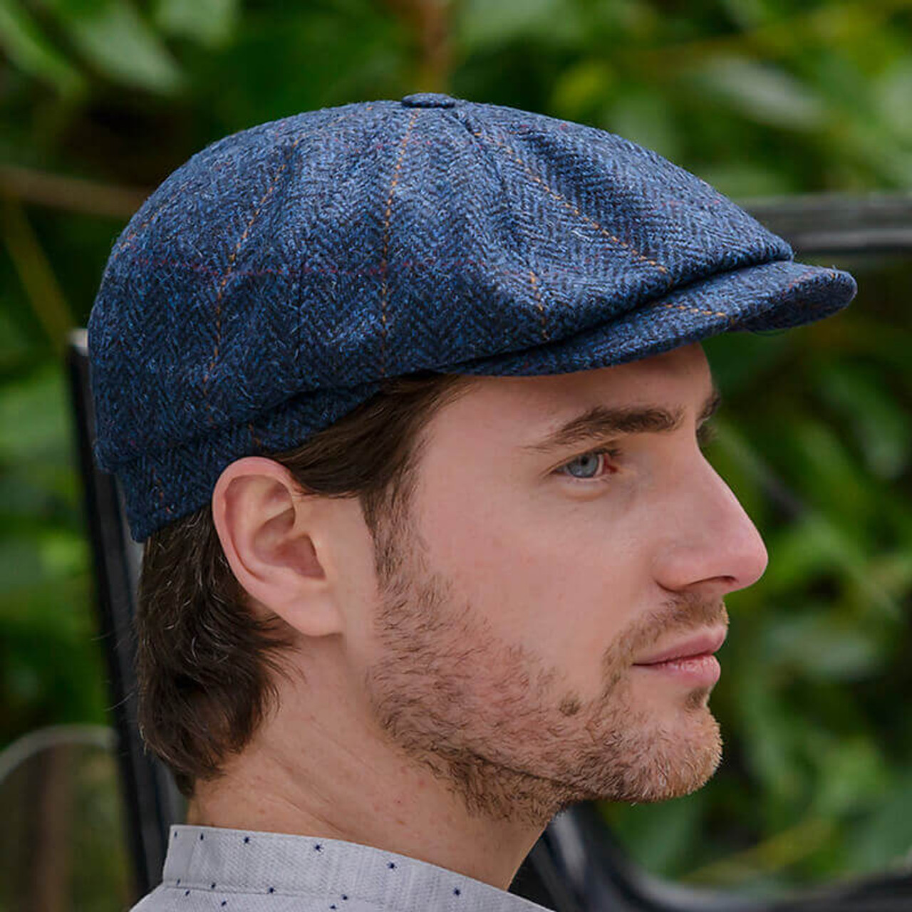 Eight Piece Tweed Cap Herringbone Blue | ShamrockGift.com