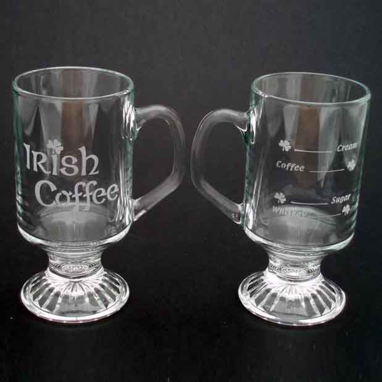 Irish Coffee Mugs with Coffee Etched Recipe Design Set of 2, Robert Emmet, Free US Shipping