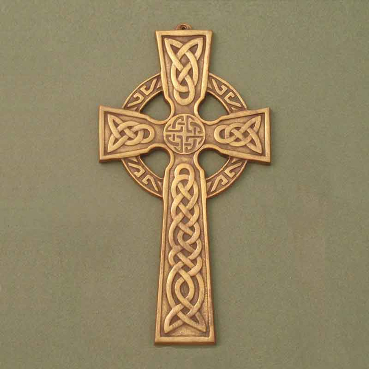 Small Celtic Wall Cross with Celtic Knot Center Made of Antique Brass  Free US Shipping
