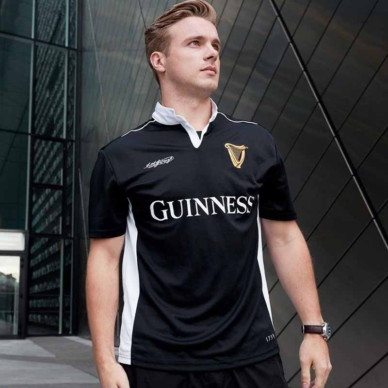 Classic Black Guinness Rugby Shirt Made with 100% Cotton Tee