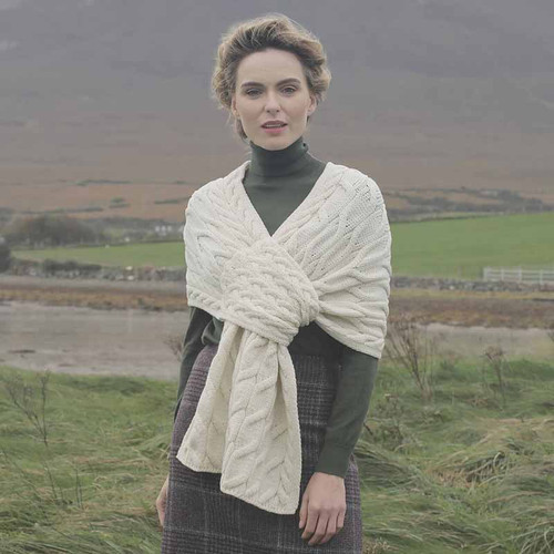 Aran-Woollen-Mills-Pull-Through-SuperSoft-Merino-Wool-Cable-Knit-Shawl-B681367-Nature-Shamrockgift.com