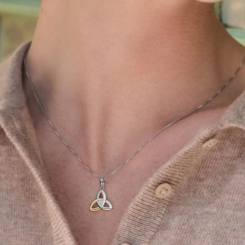 Solvar Silver & 10K Gold Diamond Trinity Knot Pendant S45347 Shamrockgift.com