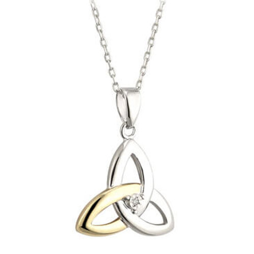Solvar Silver & 10K Gold Diamond Trinity Knot Pendant S45347 Shamrockgift.com