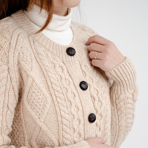SAOL Ladies Button Knitted Short Cardigan ML152  Wicker Buttons  Shamrockgift.com