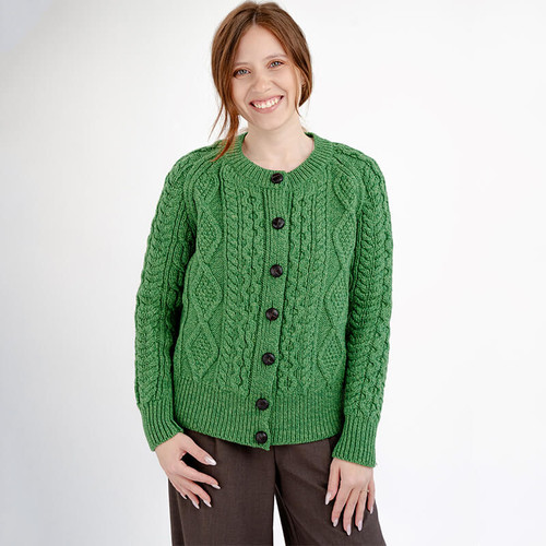 SAOL Ladies Button Knitted Short Cardigan ML152  Green shamrockgift.com