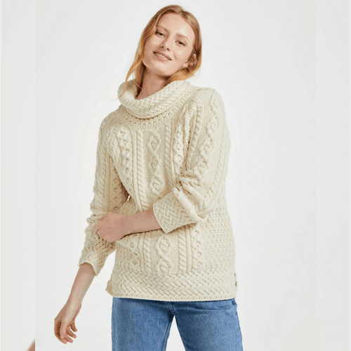 Sweater-A191-Connemara-White-Front-View-ShamrockGift.com